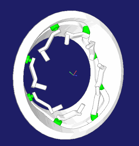 Example of a spatial kinematics (3D) with a frame-fixed cam and orbiting, spatially 