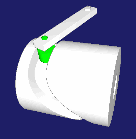 Cylindrical cam (barrel cam), calculated and simulated with the software OPTIMUS MOTUS provided by Nolte NC-Kurventechnik GmbH